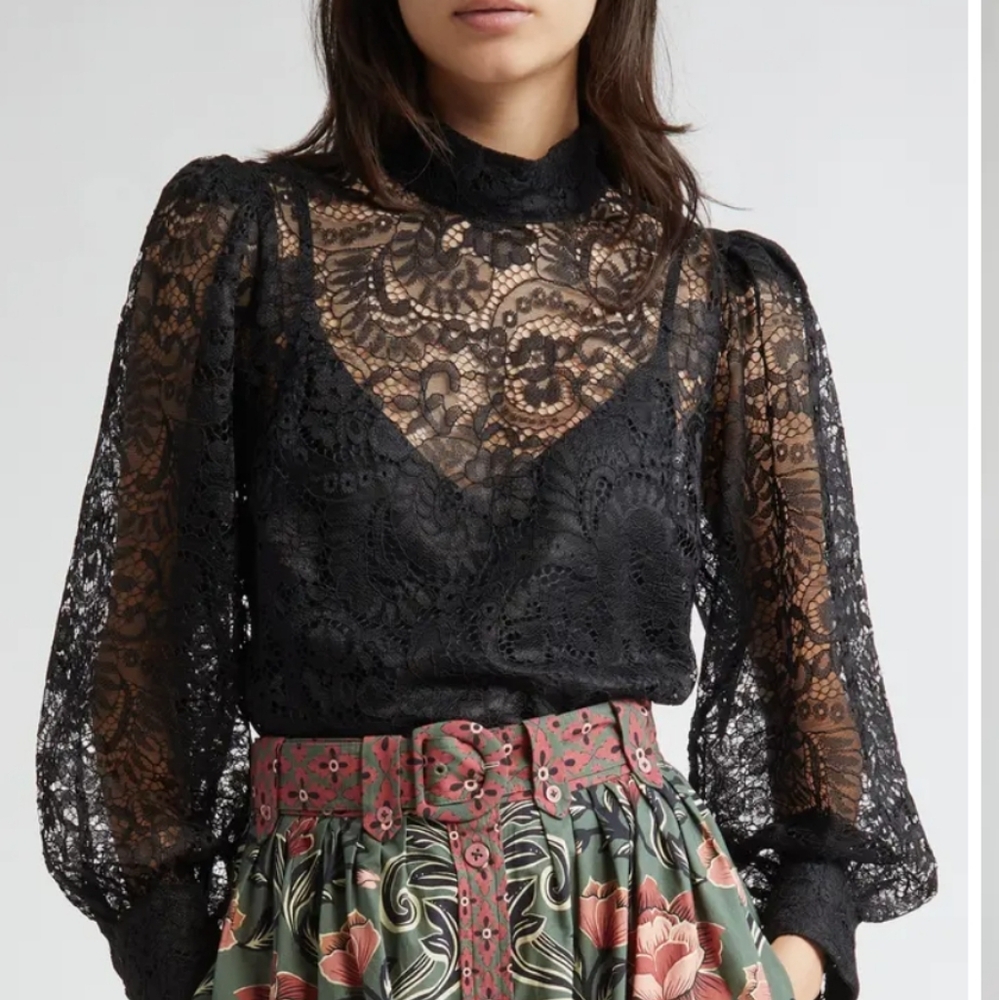 FARM Rio Long Sleeve Lace Shirt Blouse Top
